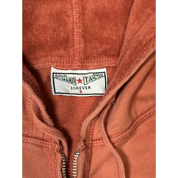 Hard Tail Forever Small Orange Long Sleeve Full Zip Hoodie Distressed‎ Faded - Picture 3 of 7